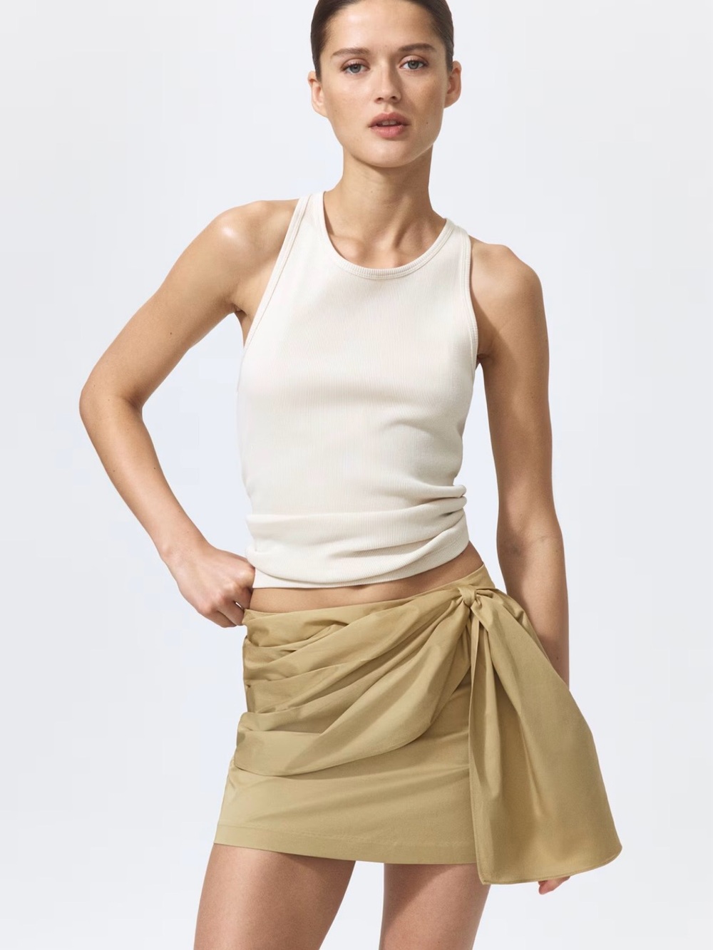 Drape-Tie Mini Skirt in Khaki NWT SZ 4 (runs small)